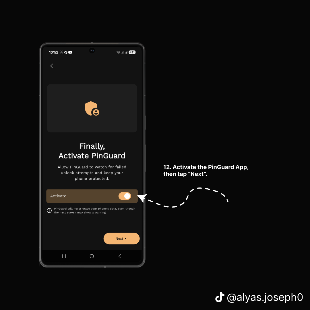 Activation screen with the Activate toggle switched on