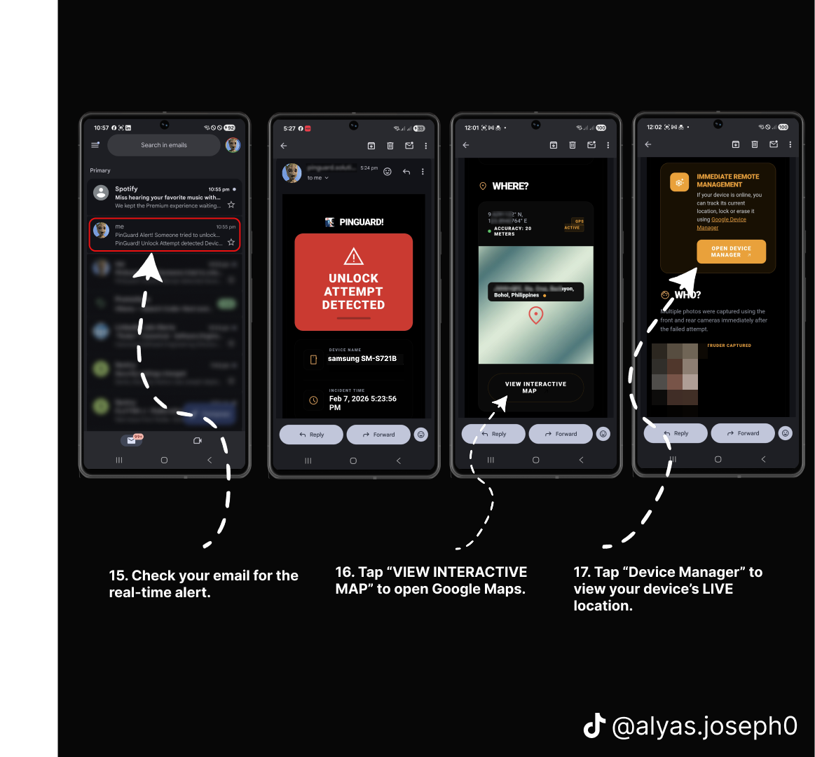 Email alert showing unlock attempt, location map and remote device management